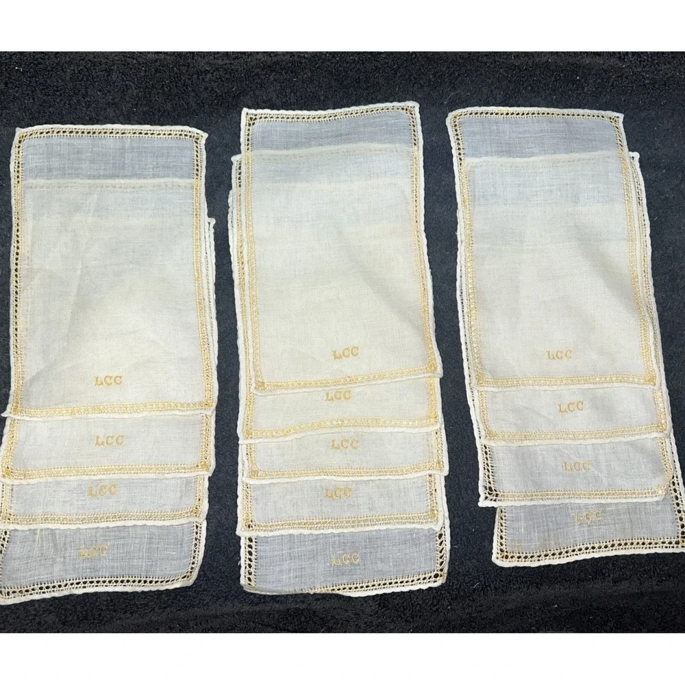13 VTG Rectangle Linen Cocktail Napkin Embroidered